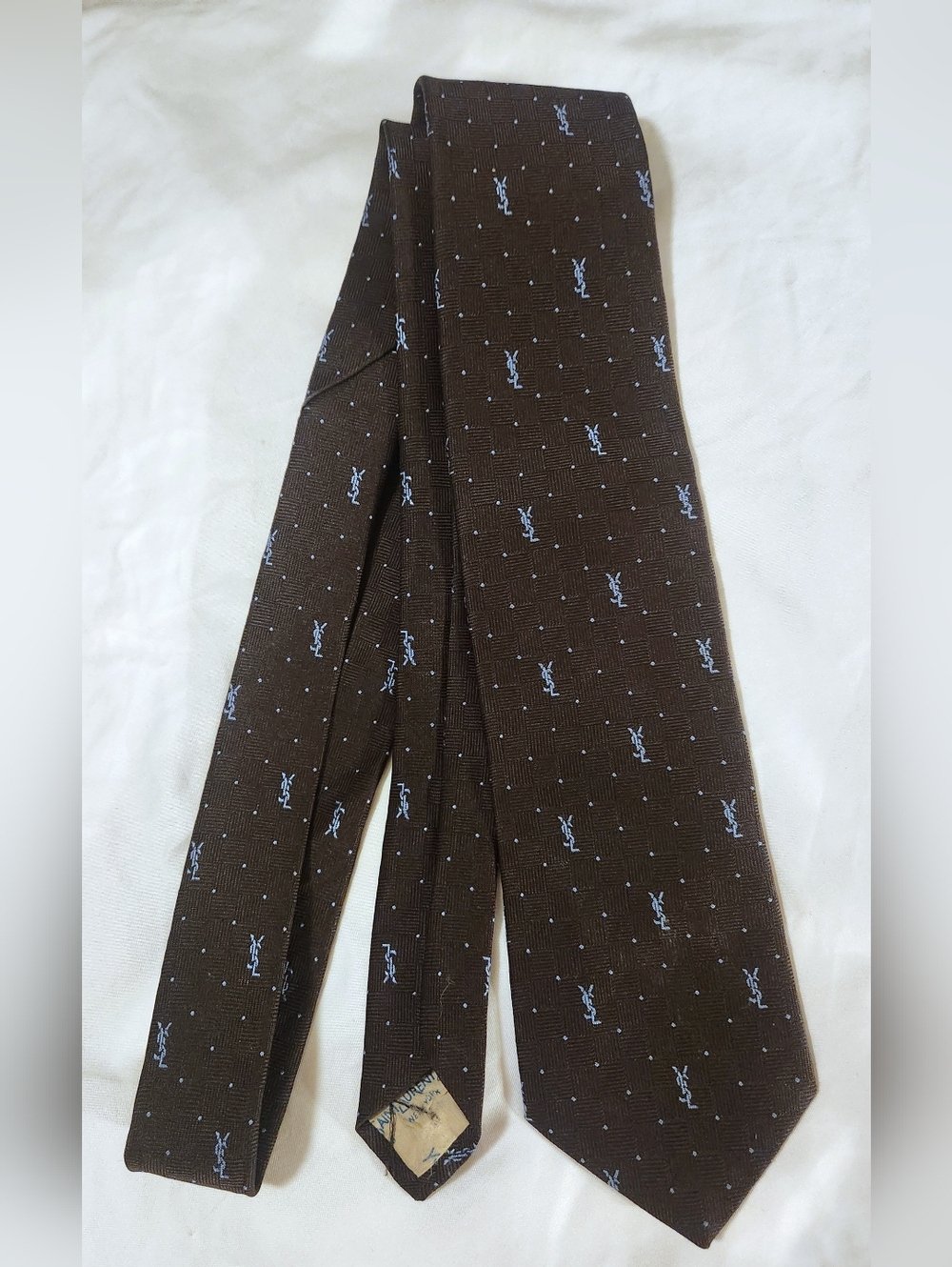 Vintage Yves Saint Laurent Silk Mens Tie Rich Brown YSL Logo 80s Classic